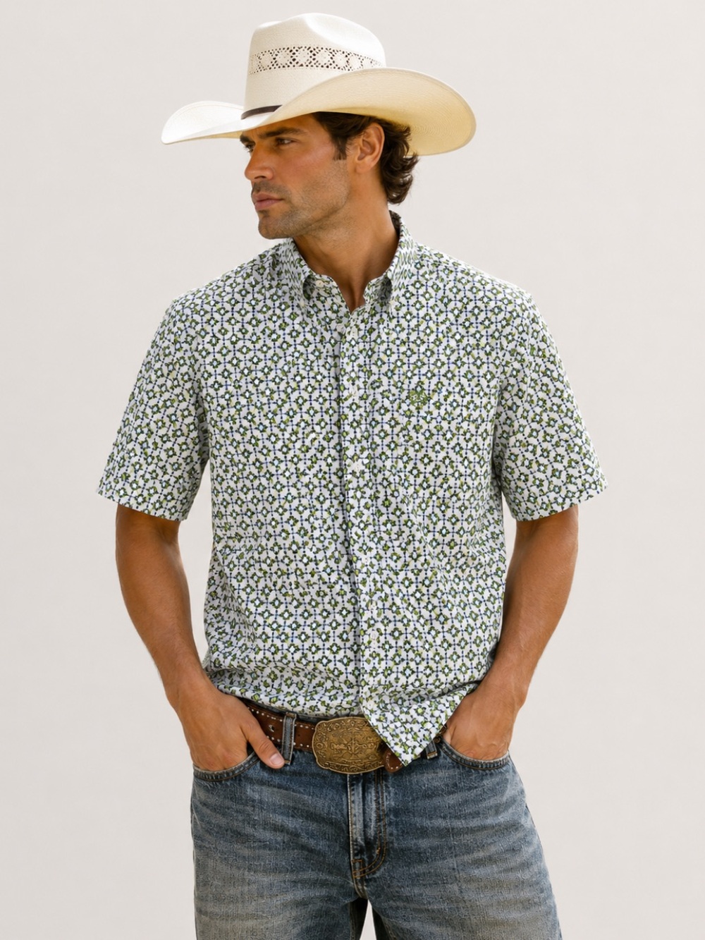 Panhandle Western Button Up Shirt Geometric Print Men’s XXL Rodeo